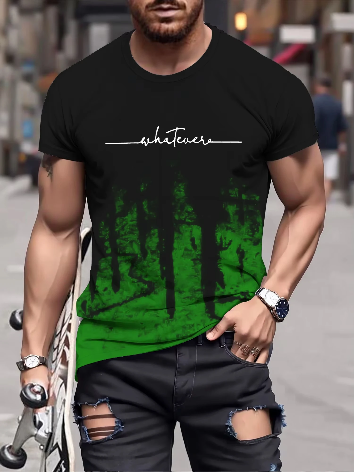Men's Gradient Reset Letter 3D Printed T-shirt Summer Outdoor Casual Sports Quick Drying Short Sleeve Top Plus Size Men Clothing 2