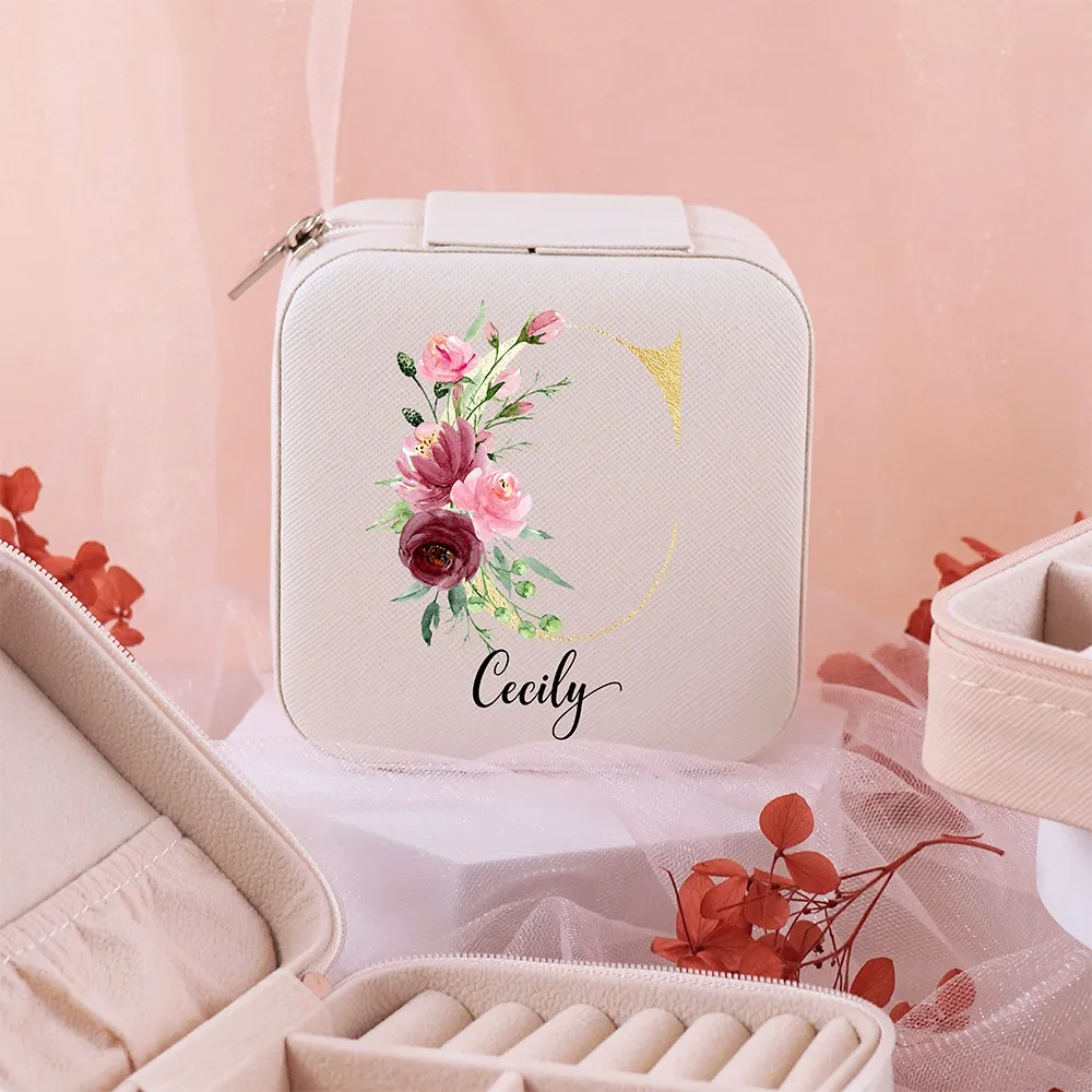 Custom Initial with Name Jewelry Storage Box Bridesmaid Wedding Favors Holder Storage Display Boxes Party Birthday Mother Gift