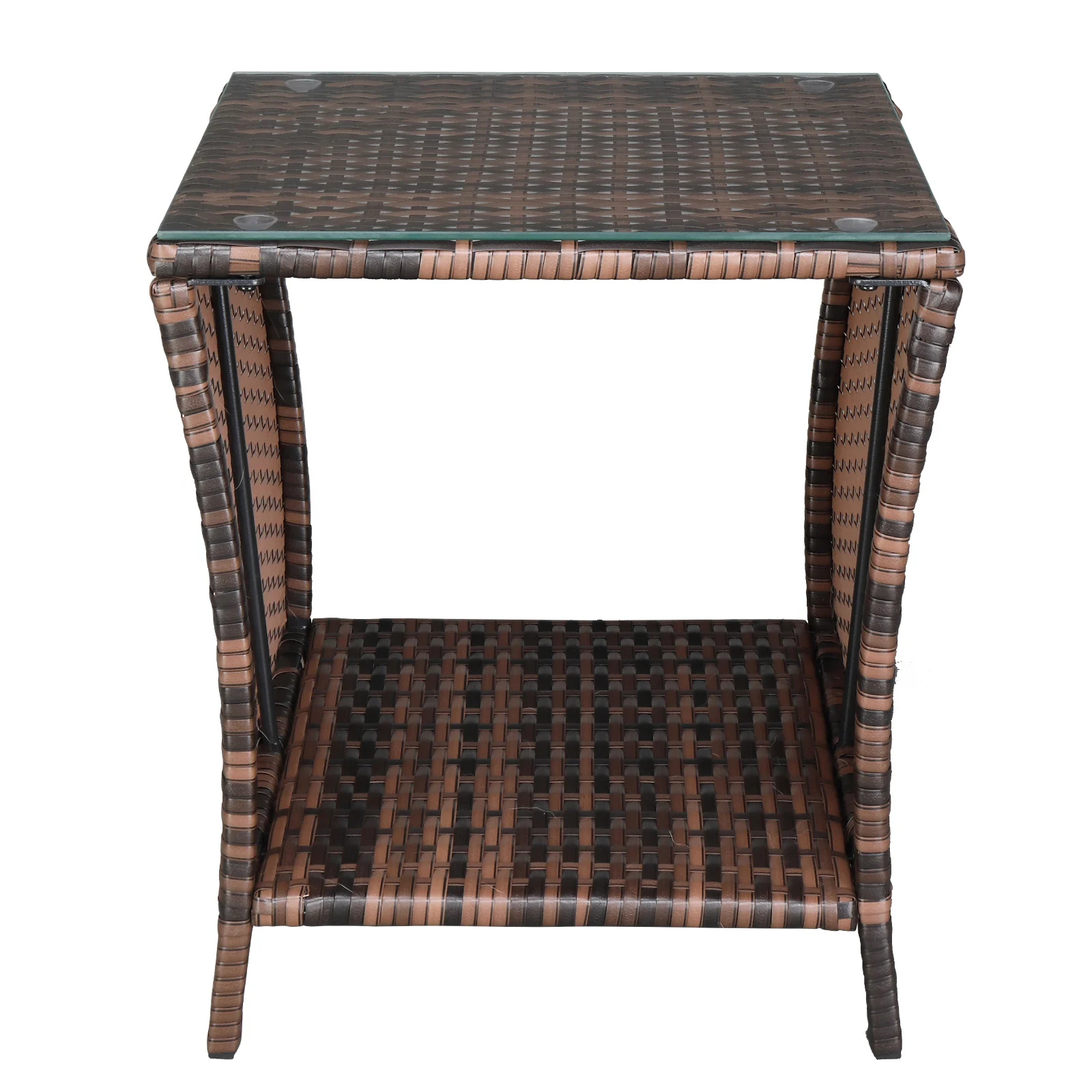 glass-surface-brown-gradient-iron-frame-rattan-side-table