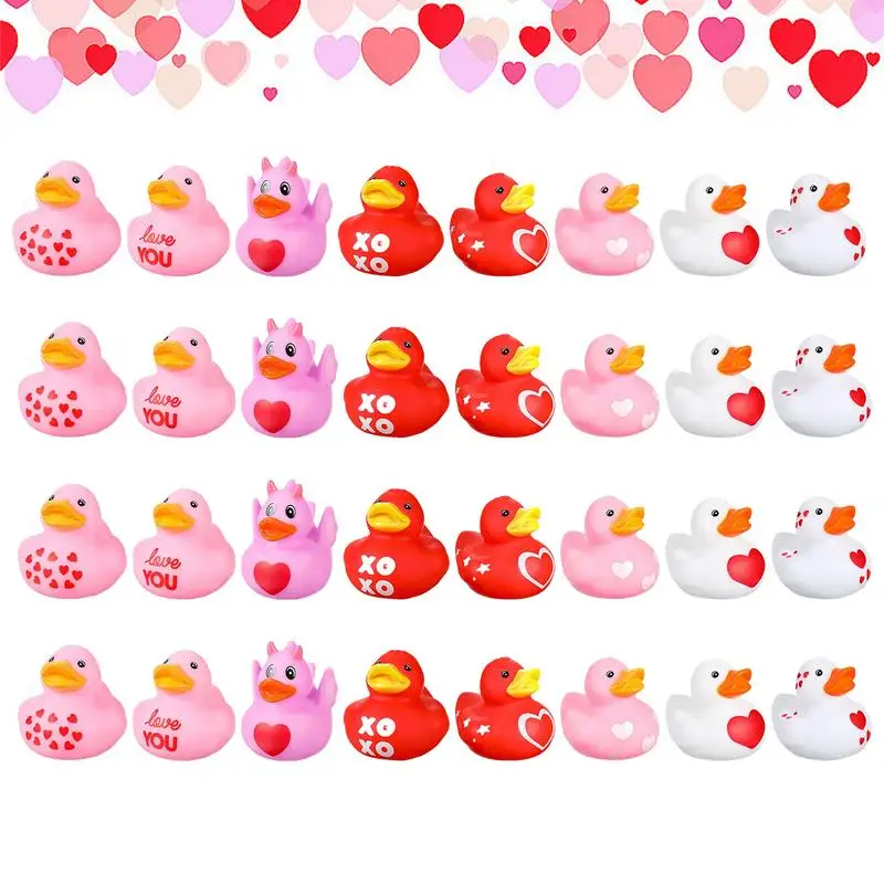24pcs Rubber Duck Decorations For Car Dashboard Accessories Creative Bath Duck For Kids Shower Valentine's Day Festival Parties 3
