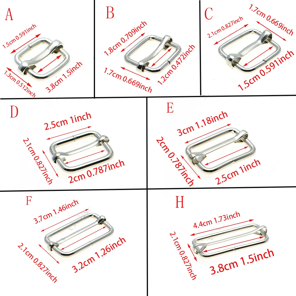 Metal Slides Tri-Glides Wire-Formed Roller Pin Buckles Strap Slider Adjuster Buckles Rectangle Adjuster Belt 10pcs/pack