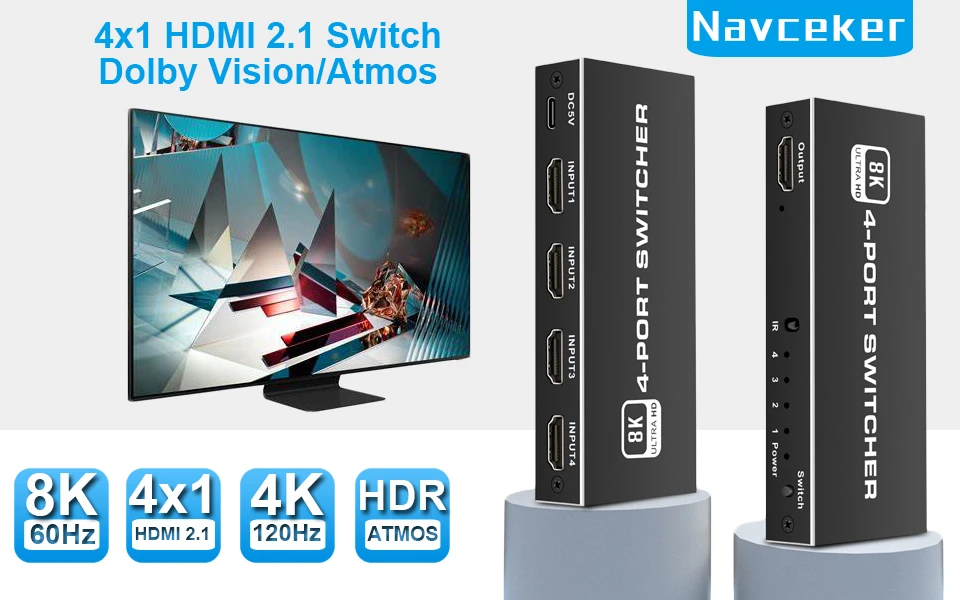 2023 Switcher HDMI 2.1-compatible 4K 120Hz 4 in 1 out 2 in 1 out 8K 60Hz Switch