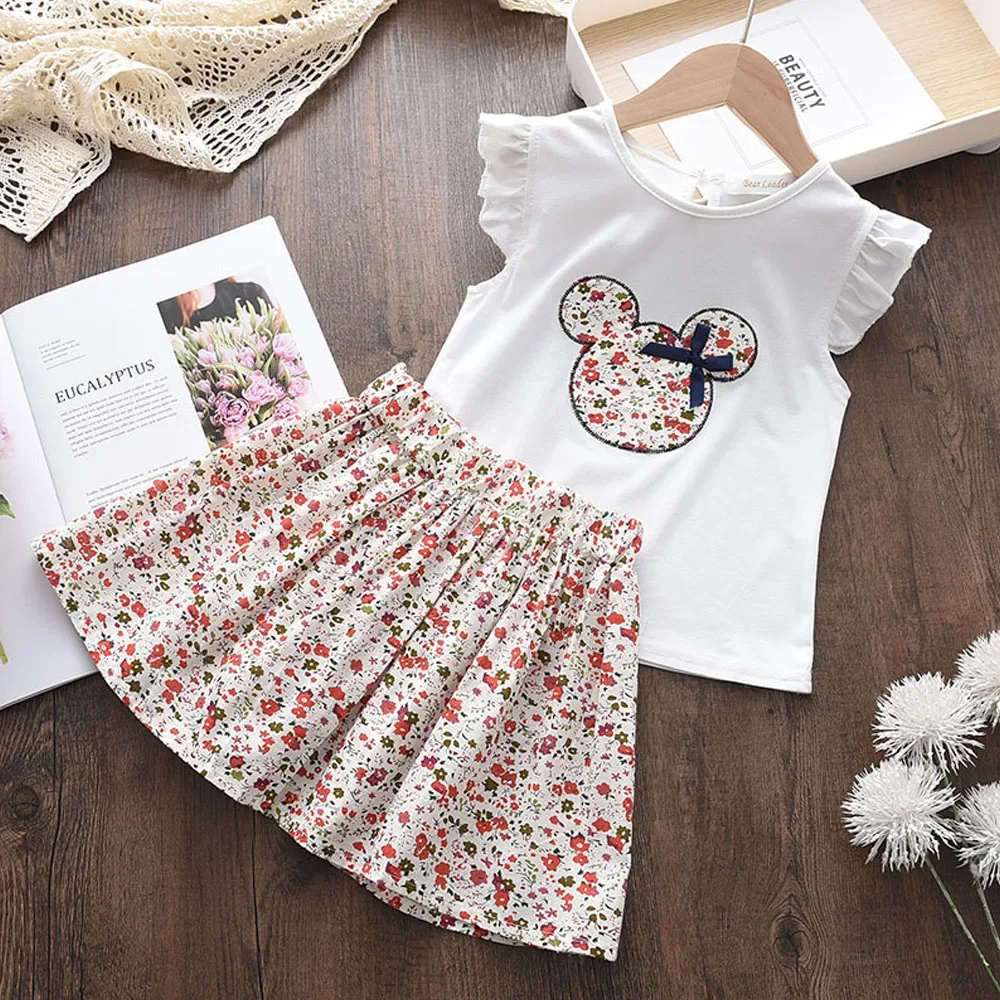Melario Baby Girls Summer Clothes Flying Sleeve White Tops with Plaid Shorts Two-piece 2-6 Years Casual Kids Girl Clothing Set