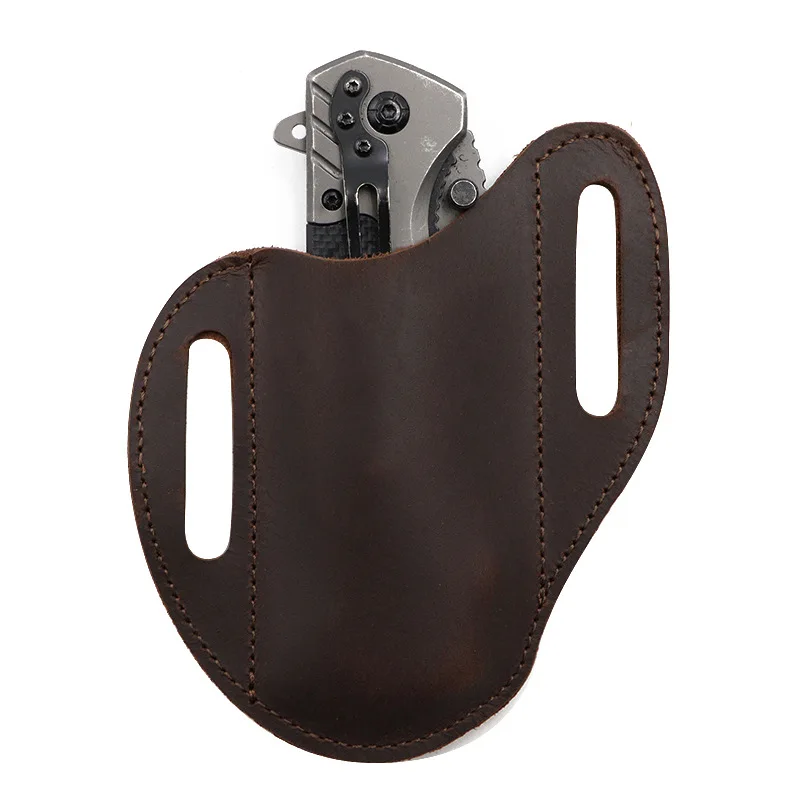 Vintage Genuine Leather Folding Knife Sheath with Belt Loop - Outdoor Hunting & Tactical EDC Holster