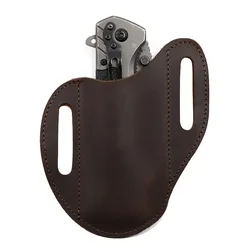 Vintage Genuine Leather Folding Knife Sheath with Belt Loop - Outdoor Hunting & Tactical EDC Holster (Brown)