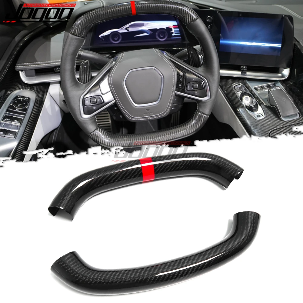 

Jogon Carbon Fiber Interior For Corvette C8 Stingray Coupe Z51 Z06 2020-2023 Car Steering Wheel Top Lower Cover Decoration Trim