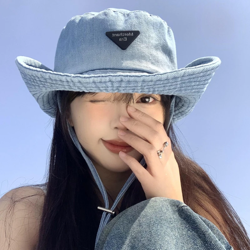 Cappelli a secchiello con coulisse in denim retrò giapponese da