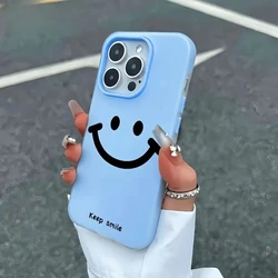 Vibrant Smiley Face Jelly Color Shockproof Transparent Phone Case - iPhone 15 Plus (Blue)