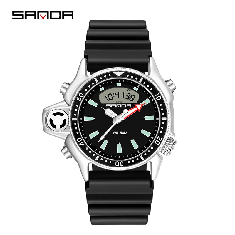 

SANDA 3008 Men's Electronic Watch Sports Waterproof Shockproof Dual Display Silicone Strap Wristwatches for Male Watches Gift