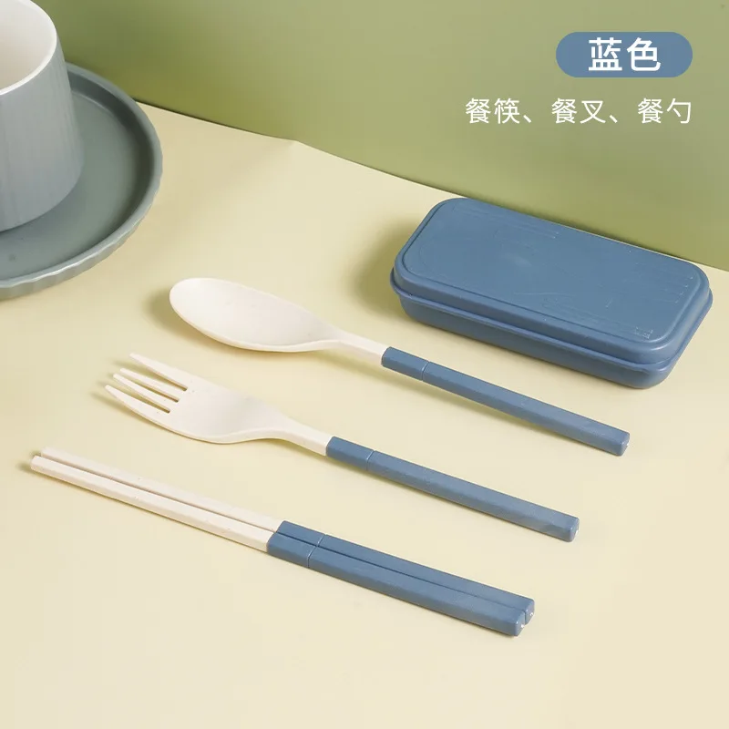 Portable Foldable Cutlery Set Wheat Straw Tableware Outdoor Camping Kids Dinner Set With Mini Box Dinnerware 3PCS, cutlery set, western style cutlery set, picnic cutlery set, picnic tableware, camping cutlery set