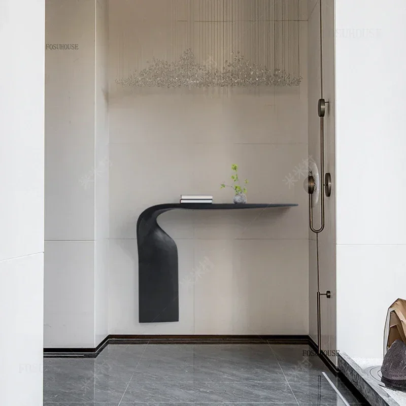 Consolle minimalista europea per ingresso Tavolo in legno massello dalla forma speciale Consolle dal design unico di fascia alta per corridoio - immagine 5