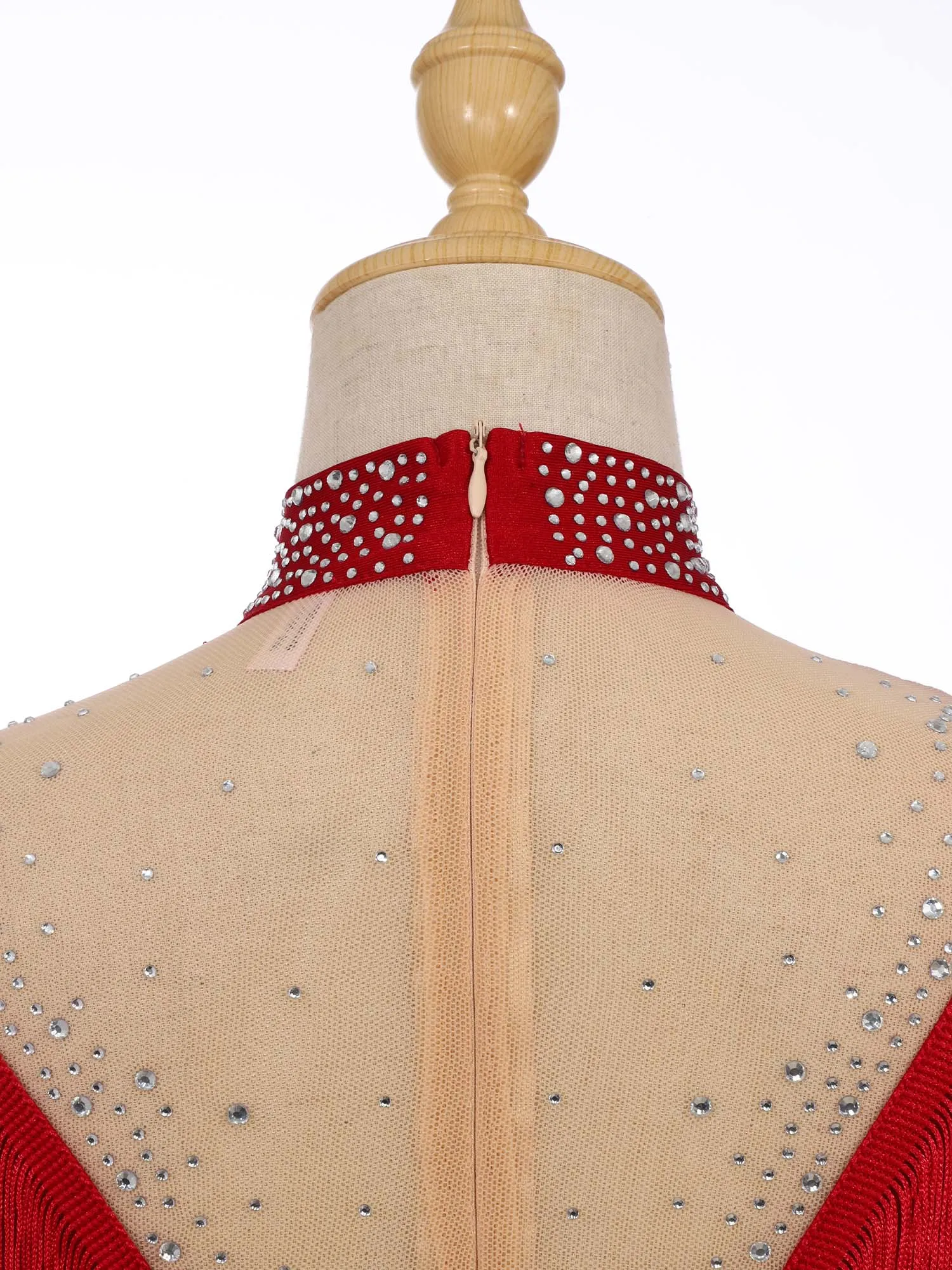 6–16 Jahre Mädchen-Eiskunstlauf-Trikotkleid, ärmellos, Strasssteine, Netz-Quasten-Body für lyrischen lateinamerikanischen Tanz, Ballett, Gymnastik – Detail 25