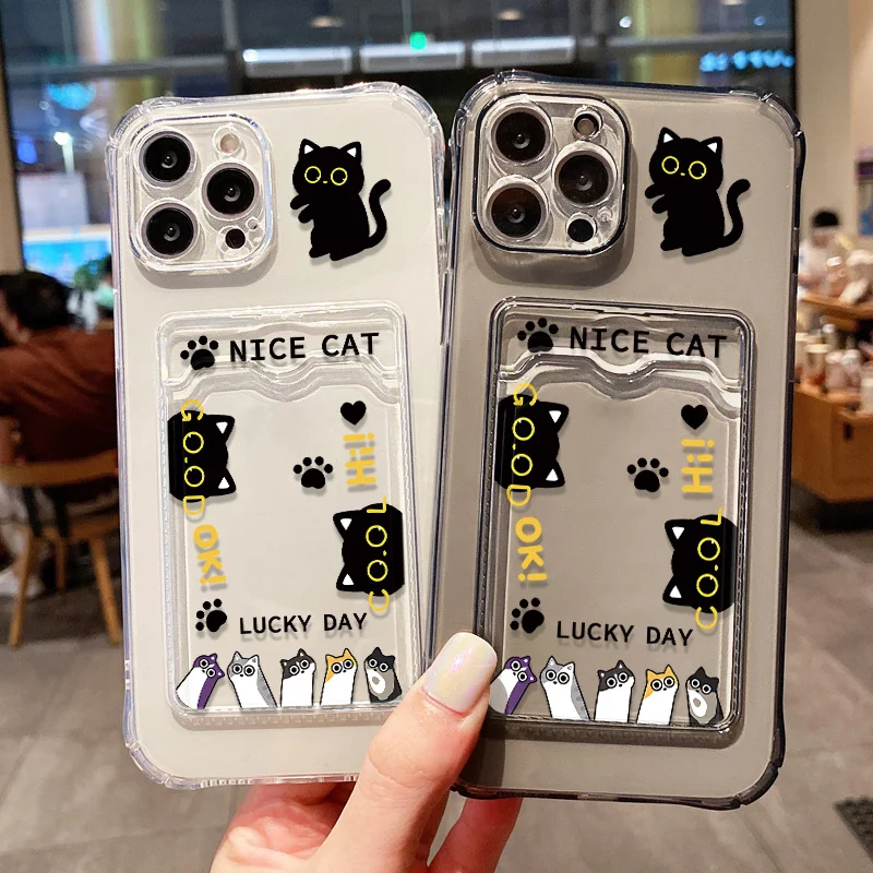 Transparent Shockproof Silicone Cat Card Holder Phone Case
