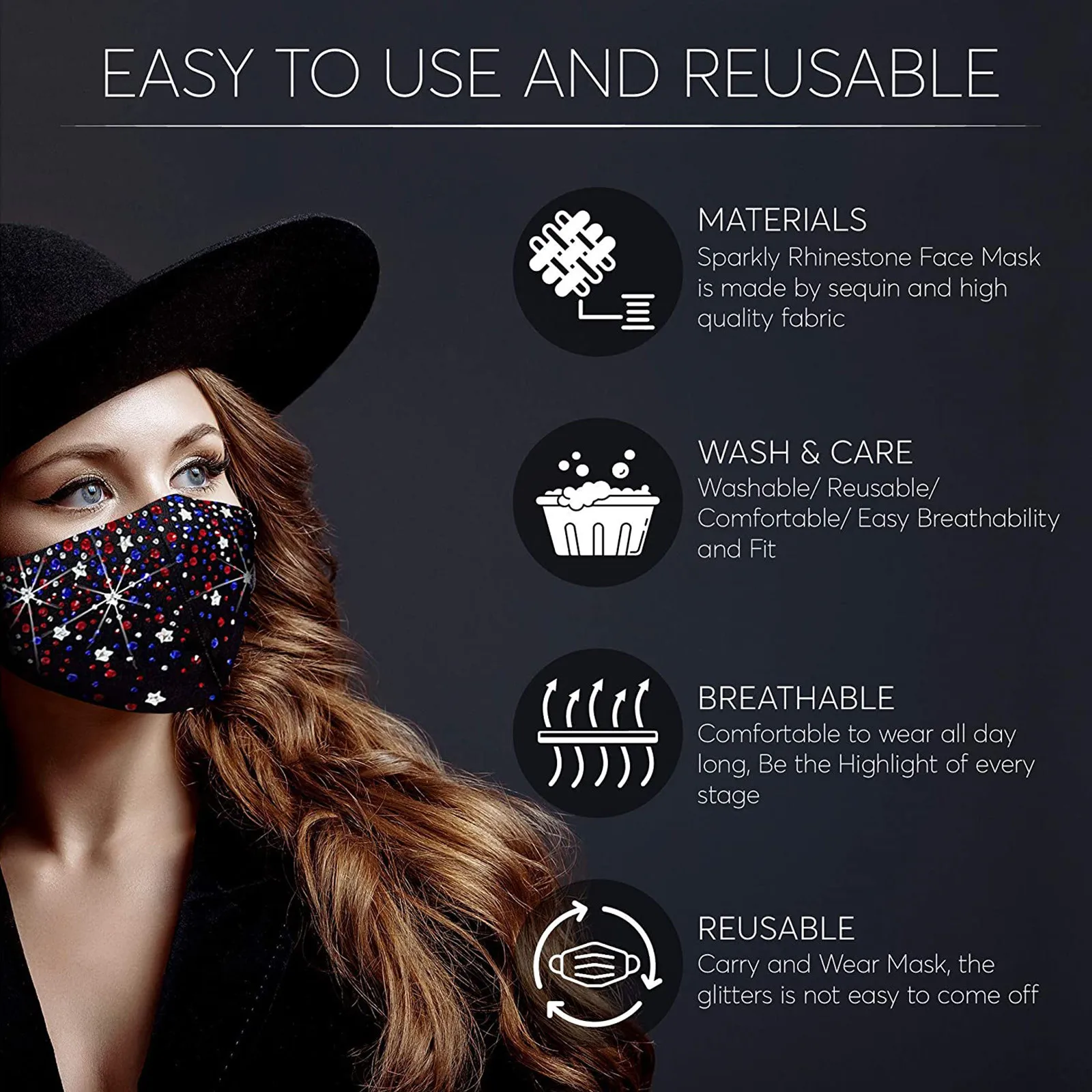 6PC Women's Masquerade Mask Ball-Golden Metal Diamond Water Crystal Color