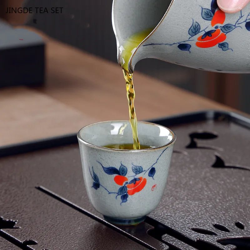 4Pcs Ceramic Zen Tea Cup Set Retro Blue and White Porcelain Teacup Small Tea Bowl Home Beauty Master Cup Chinese Tea Accessories