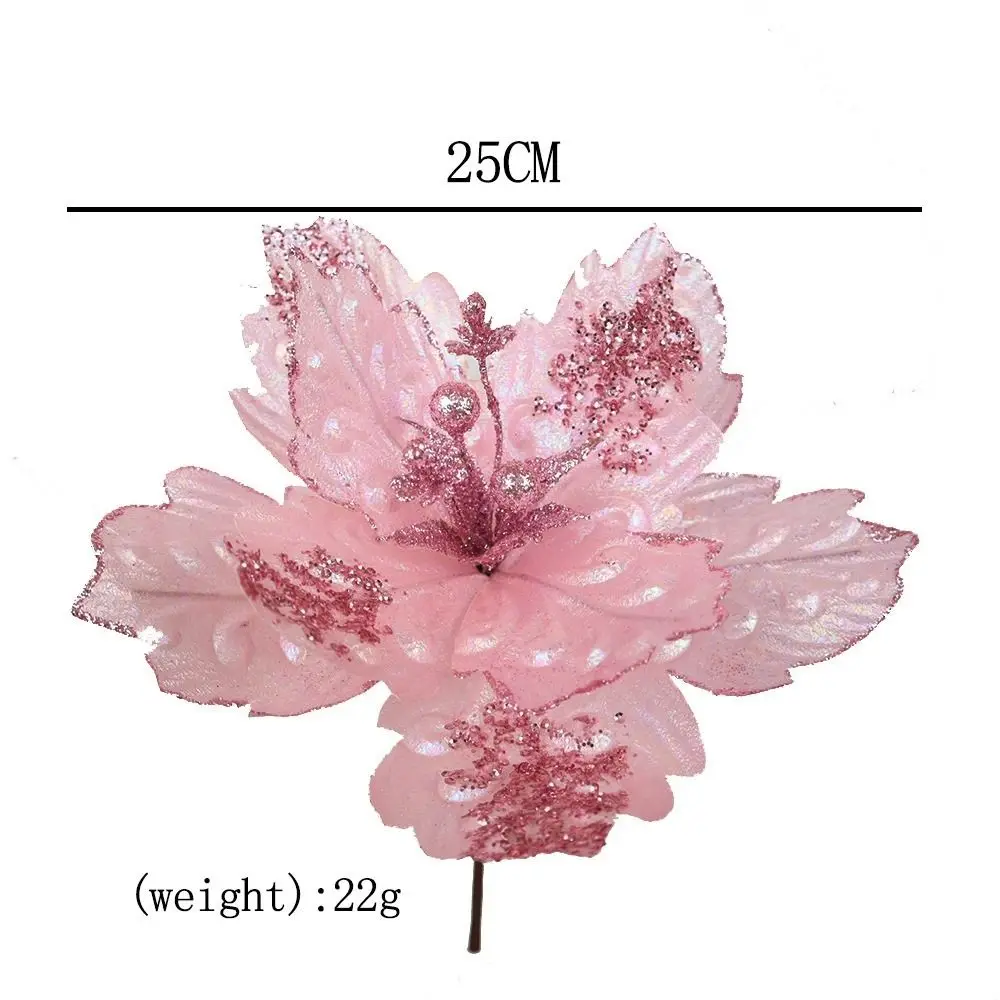 New 25CM Artificial Silk Flower Pink Sequin Fabric Flower Arrangement Ins Style Silk Decorating Flowers Christmas Tree