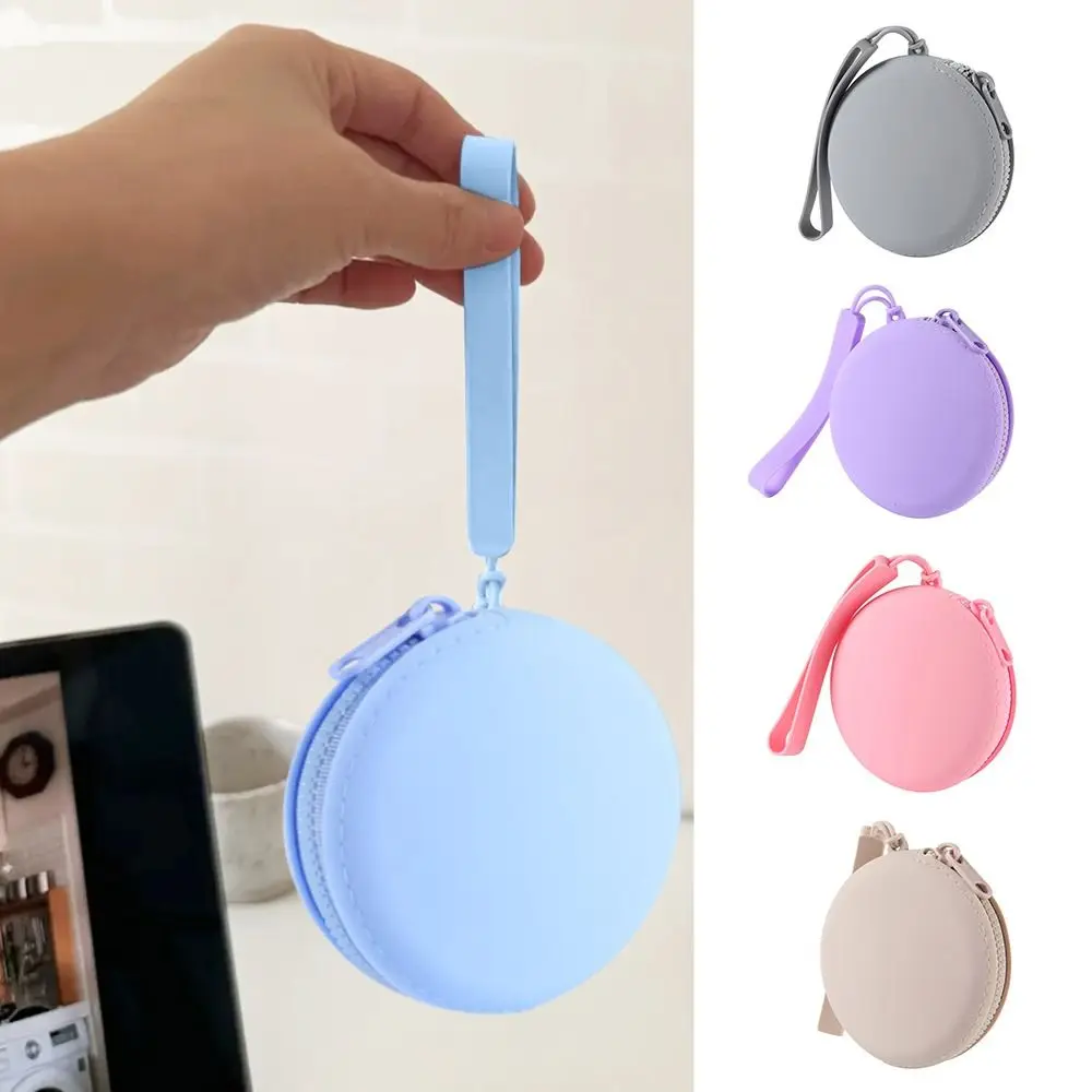 Protable Silicone Coin Purse Zipper Solid Color Earphone Bag Waterproof Cosmetic Bag Students