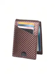 Luxury Black RFID Carbon Fiber Leather Minimalist Men's Wallet and Credit Card Holder (Brown)