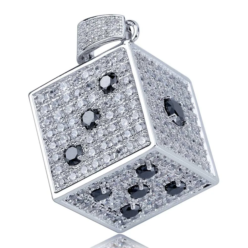 Dice black White Color Zircon Tide Brand Iced Out Bling Pendant Necklace Mirco Pave Prong Setting Fashion Hip Hop Jewelry BP108