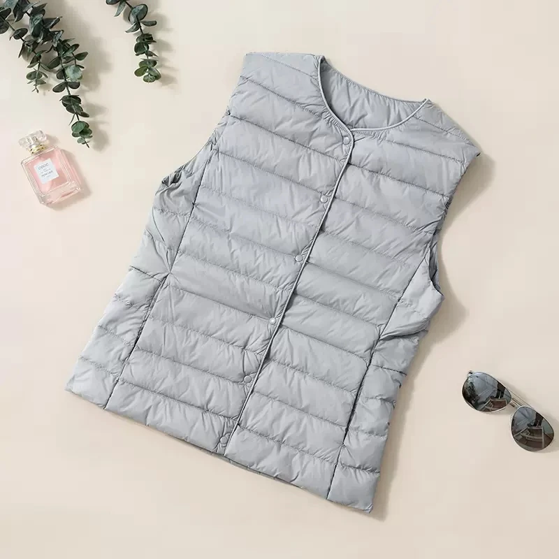 Light Duck Down Puffer Coat Women 2023 Autumn Vests Warm Duck Down Female Casual Jacket Stand Collar Pocket Lady Slim Jacket - 6