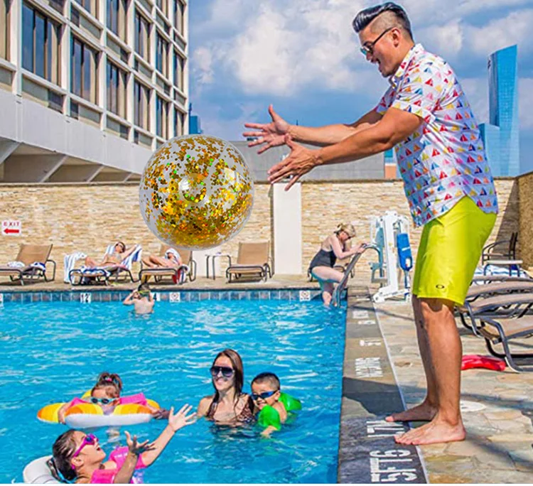 40cm Beach Balls Inflatable Beach Swim Pool Balls Toys for Kids Toddlers Outdoor Pool Game Toy Shine Water Ball with Inflator 5