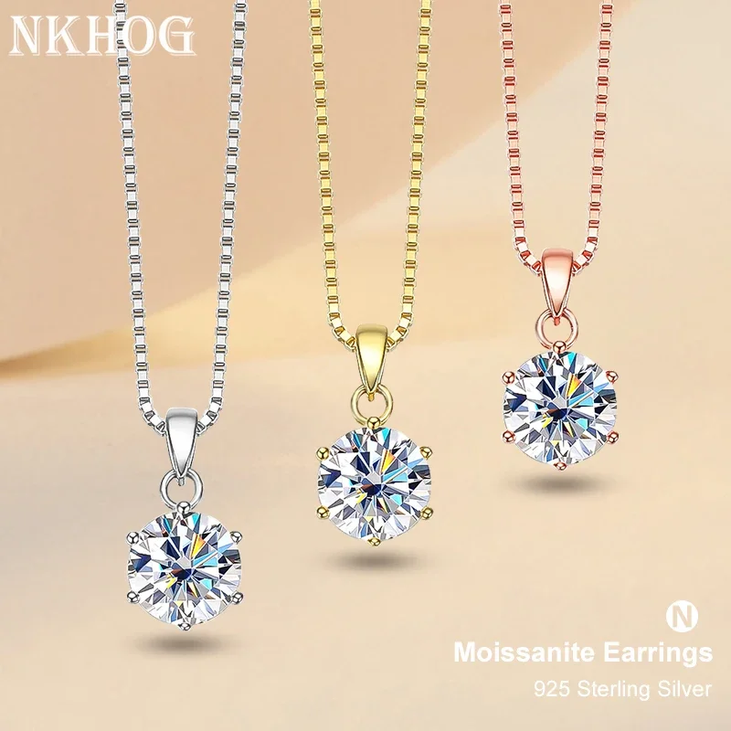 Ciondolo Donna Moissanite Rotondo Argento 925 Placcato Oro Bianco 14k - Gioiello Artigianale India