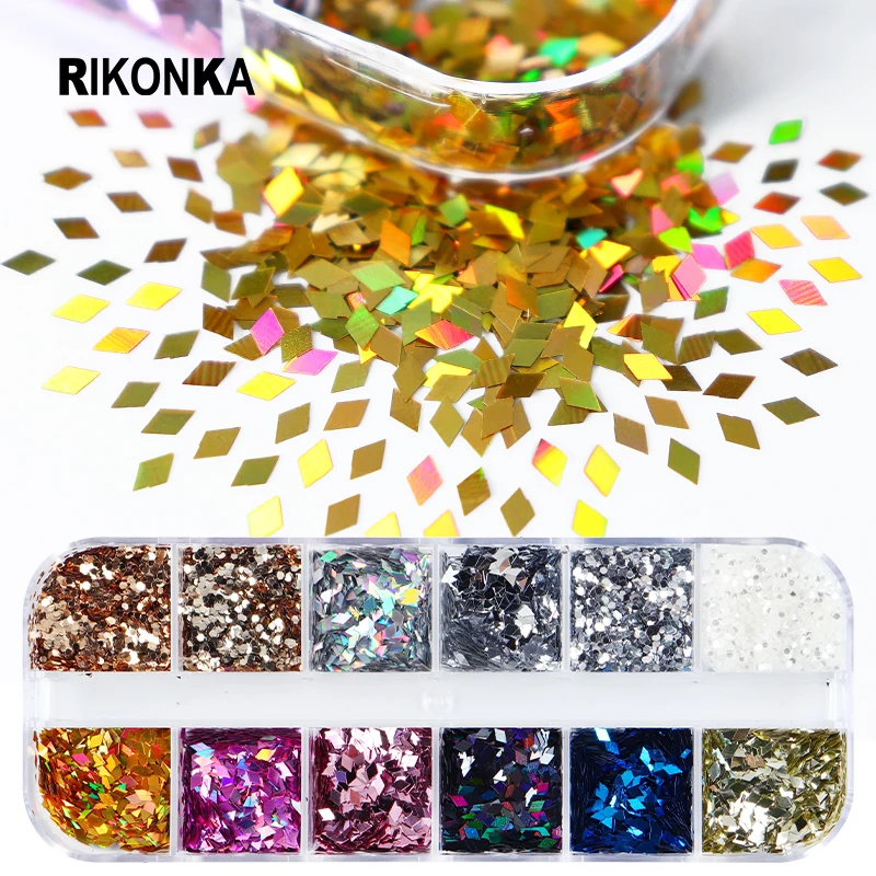 

Laser Rhombus Sequins Set For Nail Art Decorations Holographic Shiny Diamond Shaped Glitter Flakes Nail Charms DIY Accessories