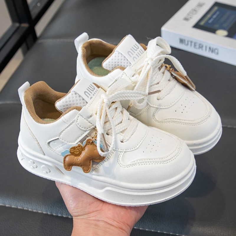 Children's PU Leather Non-Slip Casual Sneakers - White Sport Shoes