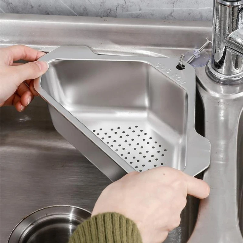 

Vegetable Fruit Filter Sink Shelf Stainless Steel Triangular Drain Holder Hanging Storage Strainer Basket Kitchen Tools