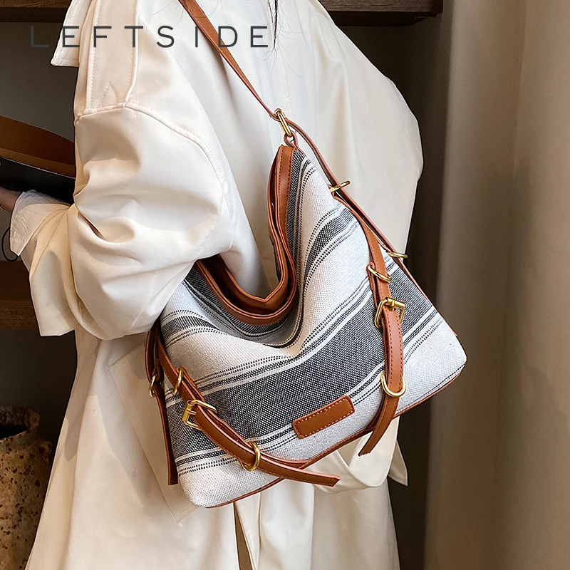 

LEFTSIDE, большая полосатая сумка через плечо для женщин 2023, зимняя модная дизайнерская трендовая Сумка-тоут из искусственной кожи для подмышек, сумки