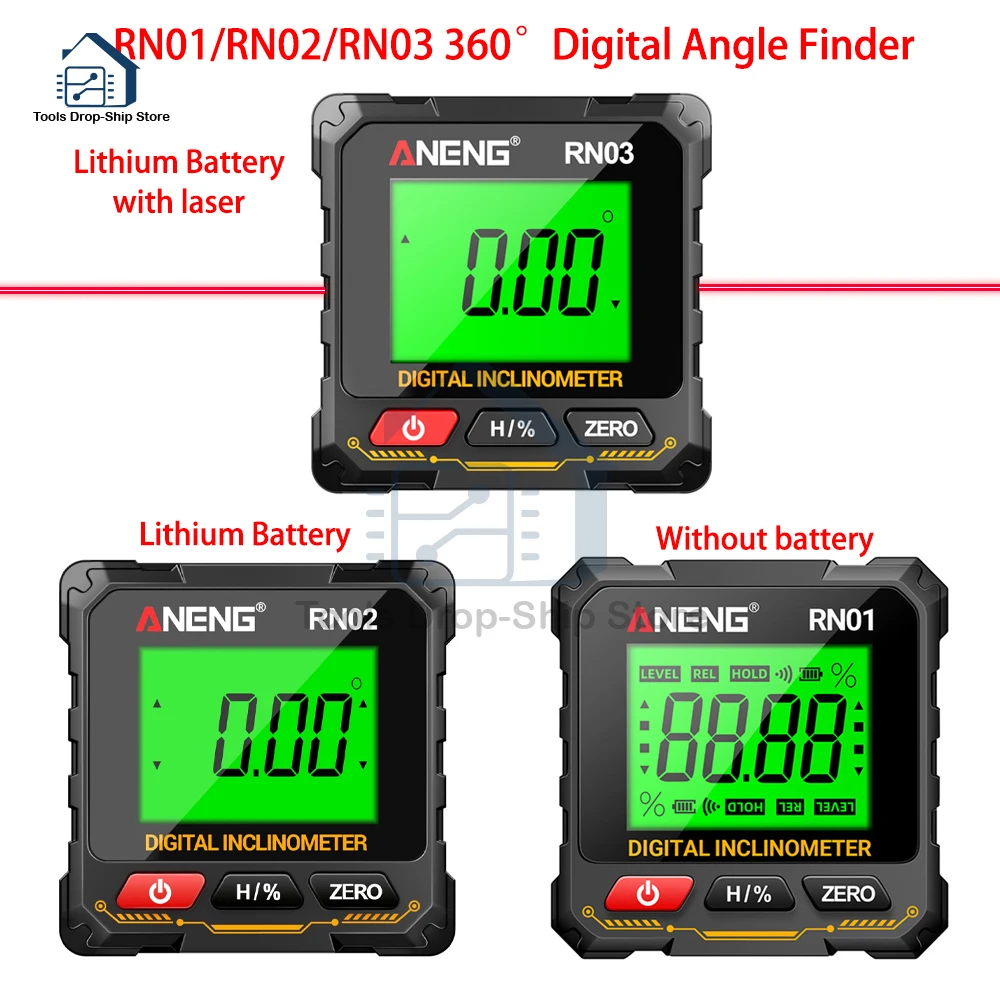 Magnetic Digital Angle Finder ANENG RN03 Laser Inclinometer Rechargeable USB Protractor Level Angle Ruler Measurement