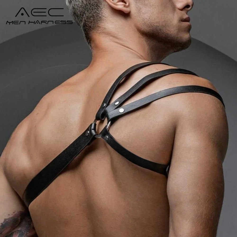 Handmade PU Leather Harness Tops Fetish Men Gay Sex Lingerie Gothic Punk Rave Body Chest Harness Straps BDSM Exotic Tanks Belts picture pic