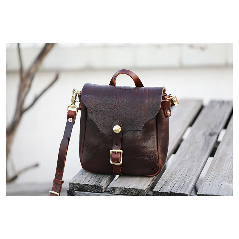 Vintage designer high quality genuine leather men's small mobile phone bag fashion casual luxury real cowhide shoulder bag