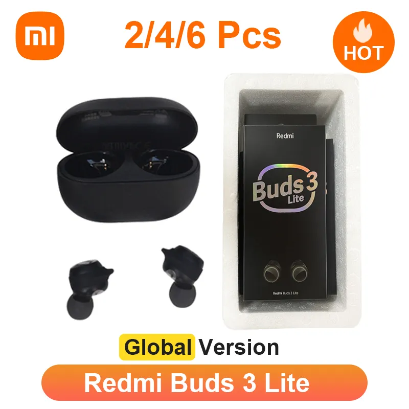 2/4/6 Pcs Global Xiaomi Redmi Buds 3 Lite Edition TWS Bluetooth Earphone  Ture Wireless Headset Gaming Headphone Fone with Mic - AliExpress
