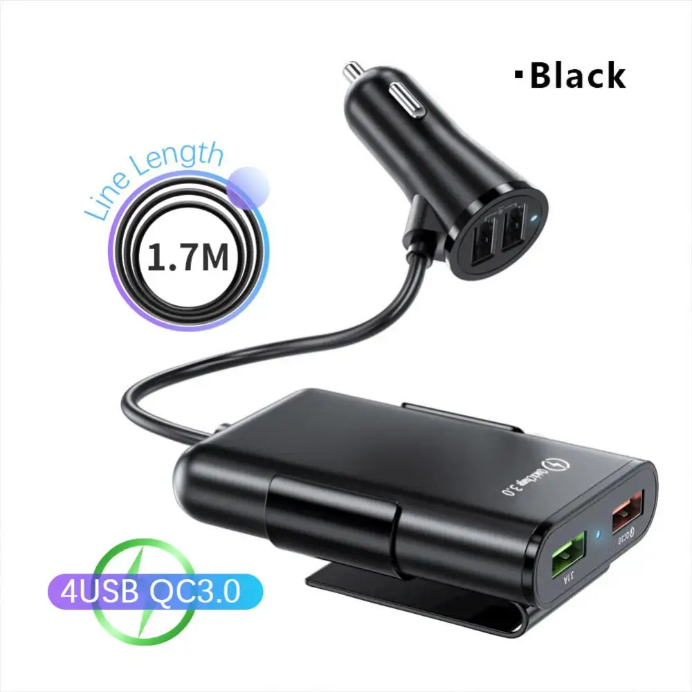 차량용 충전기, 4 포트 USB 허브 확장, 1.7m, 5.6ft 익스텐션 케이블, 승객 앞 뒤 고속 충전
