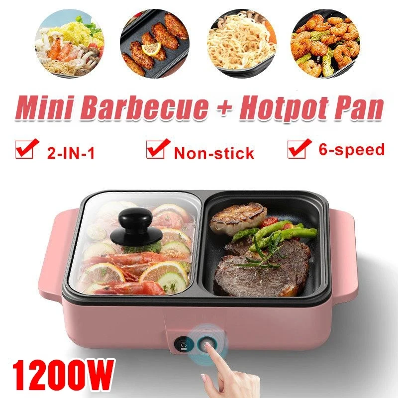Electric Hot Pot 110V/220V 2 IN 1 Electric Hot Pot Cooker BBQ Grill Multicooker 1200W