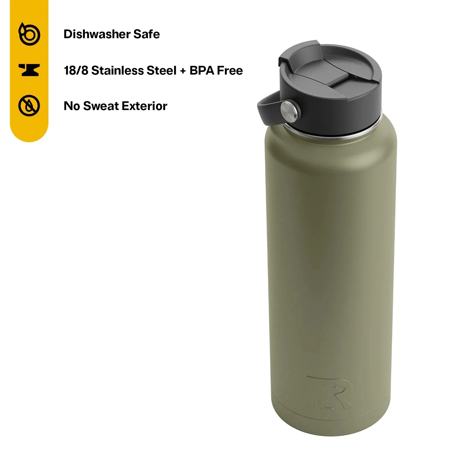 40 oz Stainless Steel Insulated Bottle, Wide Mouth Multi-Use Lid, Olive