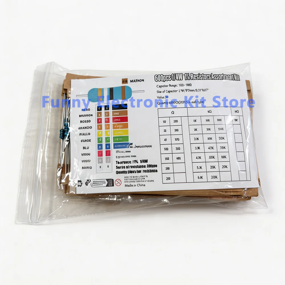 600 Pcs Assorted Metal Film Resistor Kit 30 Values 1/4W Resistance 1ohm-10Mohm 1% Tolerance for Electronics Projects 5