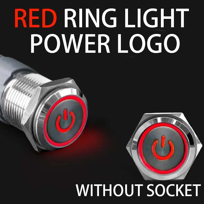 12 16 19 22mm With Wire Waterproof Metal Push Button Switch  LED Ring/Power Light Momentary Latching   5/12/24/220V silver1NO1NC - Image 7