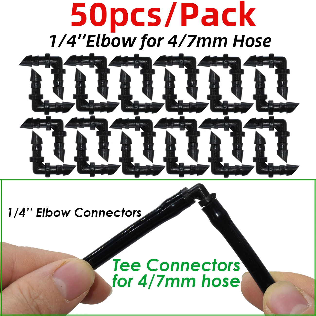 Sprycle 50pcs 4/7mm 3/5mm Tubing Hose  Joint Drip Irrigation KIT Barbed Tee Cross Eng Plug Adapter for Garden Water Connector 4