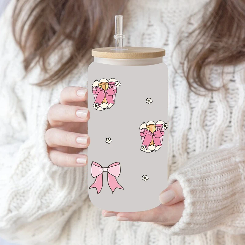 Cartoon Learning Stationery Stickers UV DTF Libbey Cup Wrap Iron On Transfer For Glass Stickers 16oz D30500