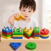 Montessori Wooden Geometric Shape Five Sets of Columns Blocks Assembling Children's Enlightenment Early Education Puzzle Toys 2