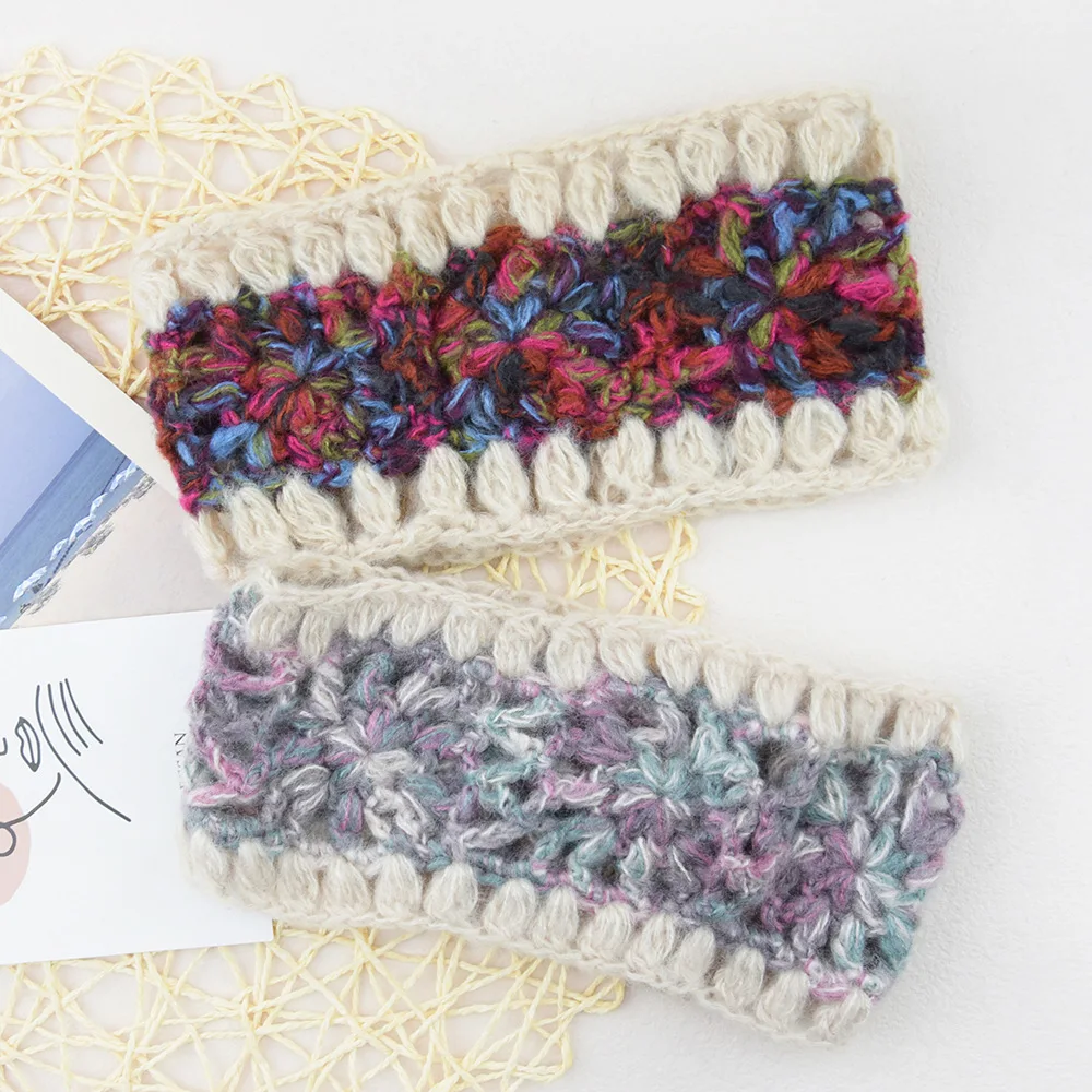 

European and American Hollow Color Matching Headband Knitted Wool Ear Protection Headband Contrast Color Hair Accessories