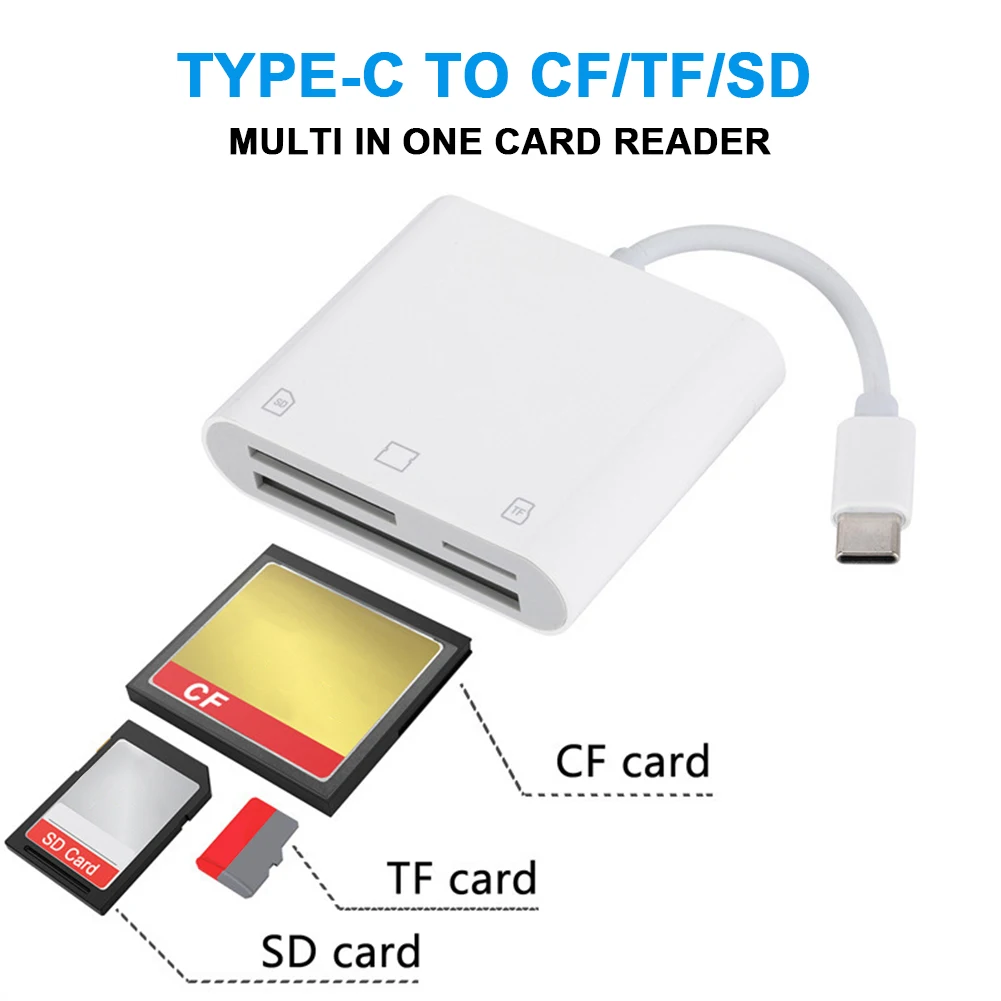 3-in-1 카드 리더 어댑터 타입 C - SD/TF/CF 메모리 카드 리더 드라이버 프리 타입 C 카메라 어댑터 컴팩트 카메라 카드 리더