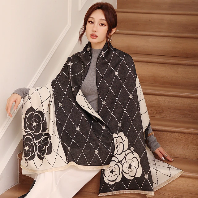 2023 New Women Cashmere Scarf Thicken Winter Warm Shawl Fashion Luxury  Xiaoxiangfeng Camellia Design Poncho Pashmina Neckerchief - AliExpress