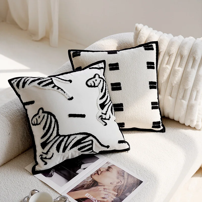 

Pony Animal Retro Advanced Nordic Simple and Luxury Embroidered Pillow Cover Living Room Sofa Cushion