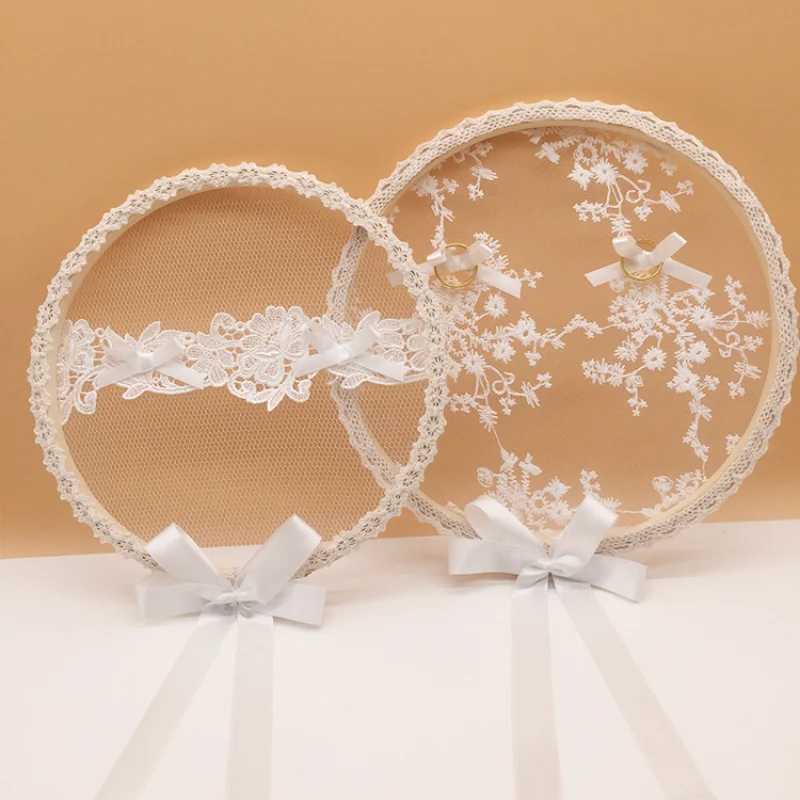 17CmRoundWoodenRingPillowBoxBridalLaceRingHolderRomantic