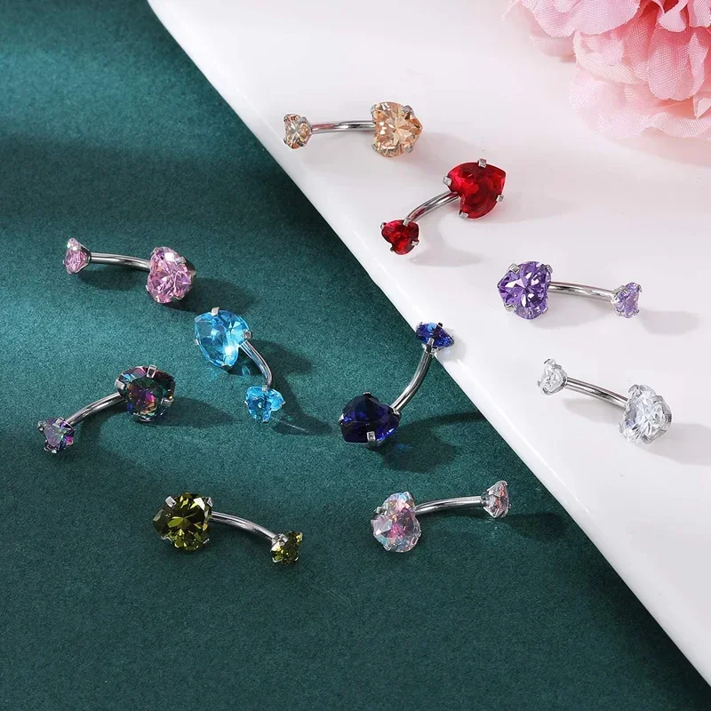Body Jewelry Surgical Steel Crystal Zircon Flower Heart Dollar Letter Eye Pendant Belly Button Piercing Ring