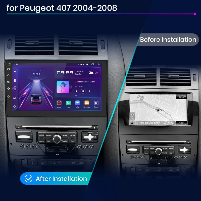 Radio inalámbrica CarPlay Android Auto para Peugeot 407 2004-2008 reproductor Multimedia de coche GPS 2din Autoradio estéreo RDS Bluetooth DSP 2
