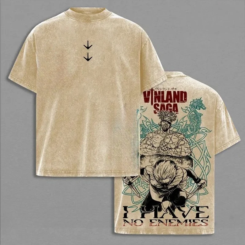 Vintage Washed Thorfinn Thorkell Manga T-Shirt - Casual Loose Fit Harajuku Tee